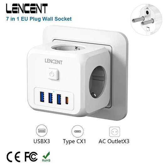 LENCENT 7-in-1 USB Plug Cube Power Strip - Ultimate Power and Convenience